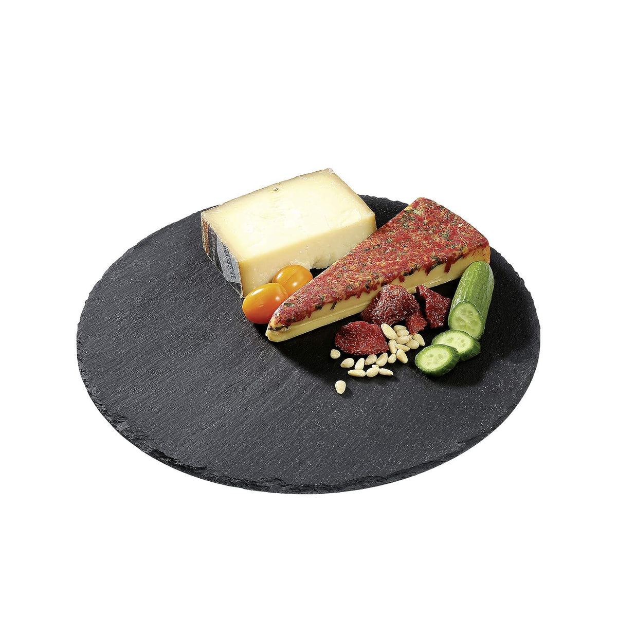 Cilio pizarrón redonda para queso, bandeja de piedra natural para servir queso, embutidos, sushi, aperitivos y más, negro, 11 pulgadas de diámetro