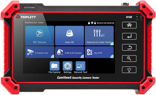 Triplett 8150 CamView IP Pro 5 CCTV Probador de cámaras de seguridad con visualización táctil de 5 pulgadas, 4K / 1080P IP, analógico, TVI, CVI, AHD