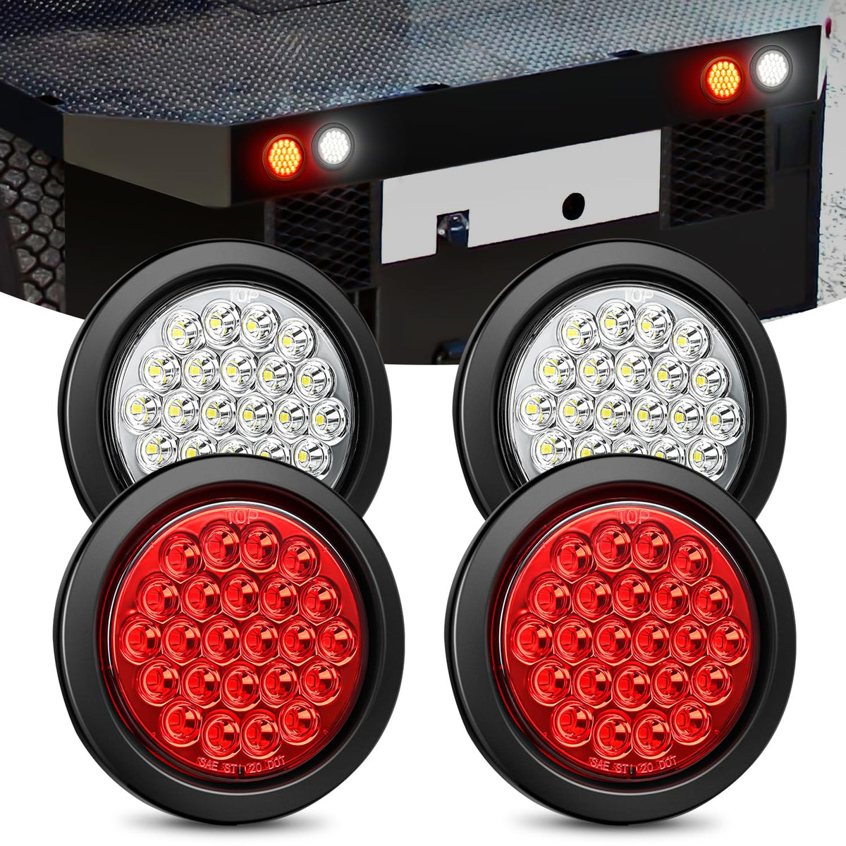 Nilight 4 Luces Traseras Redondas LED 4 in, Rojo/Blanco, Freno e Intermitente, IP67, 12 V, TL-194