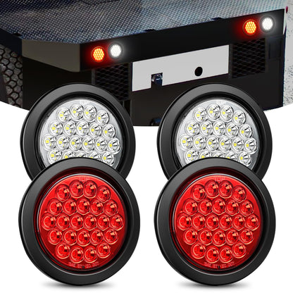Nilight Luces Traseras Redondas LED 4 Pulgadas Freno e Intermitente - Rojo - Blanco 4pcs 24Led