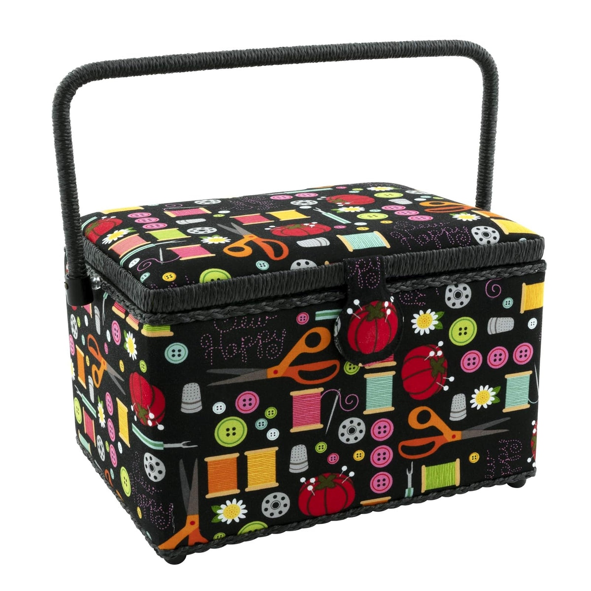 Dritz Cesta De Costura Grande | Negro, L, 11.5 x 8.75 x 7.5 pulgadas, cierre magnético, bandeja extraíble