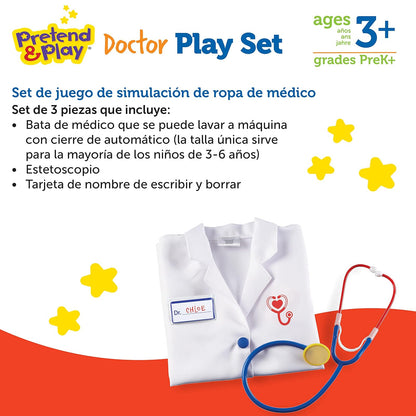 Learning Resources Doctor Play Set, Kit de médico para niños, Juego de simulación, Juego de imaginación, 3 Piezas, Mayores de 3 años