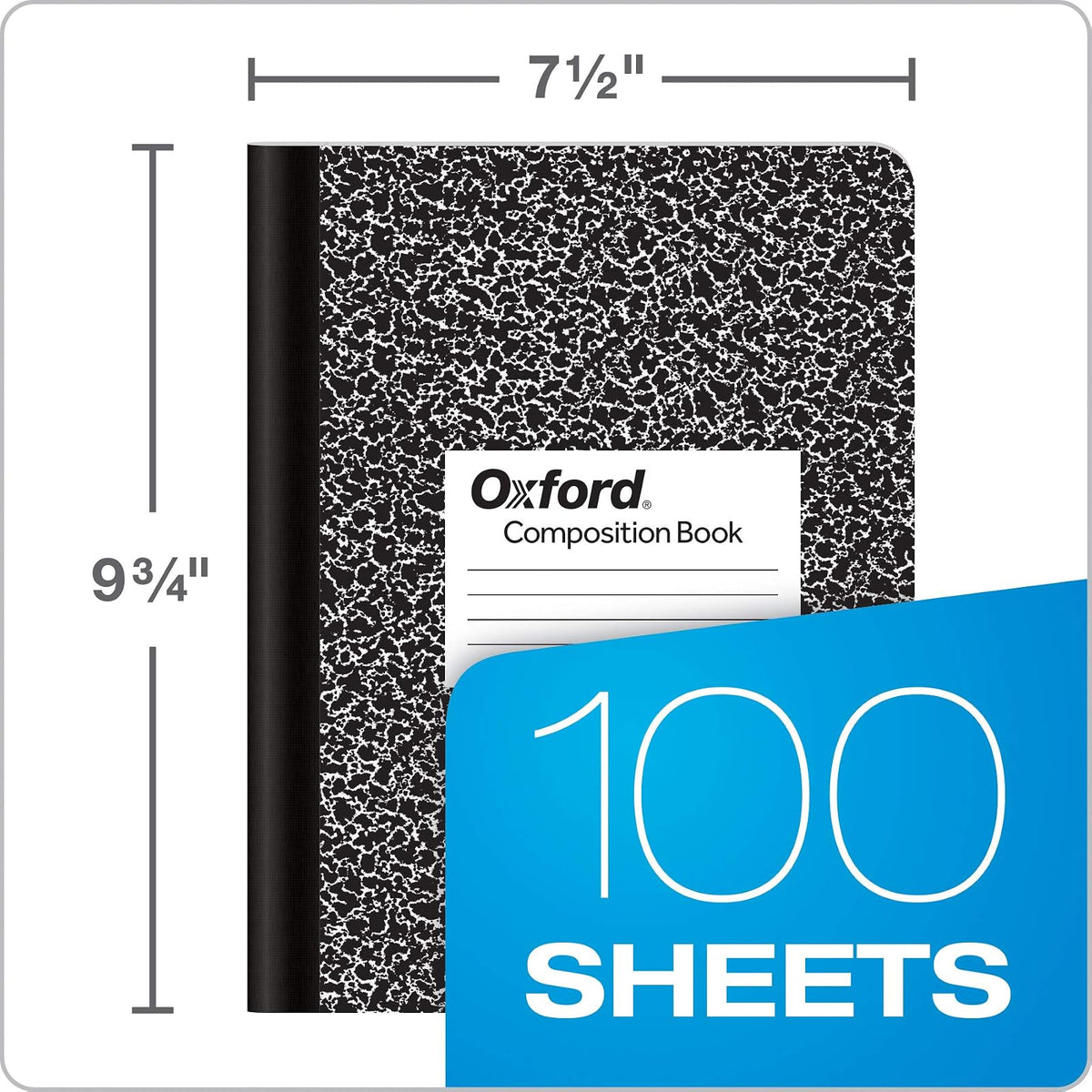 Oxford Cuadernos de composición, papel de rayas anchas, 9-3/4" x 7-1/2", cubiertas de mármol negro, 100 hojas, 12 por paquete (63795)