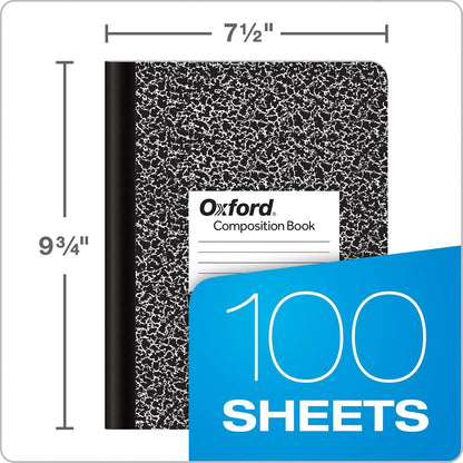 Oxford Cuadernos de composición, papel de rayas anchas, 9-3/4" x 7-1/2", cubiertas de mármol negro, 100 hojas, 12 por paquete (63795)