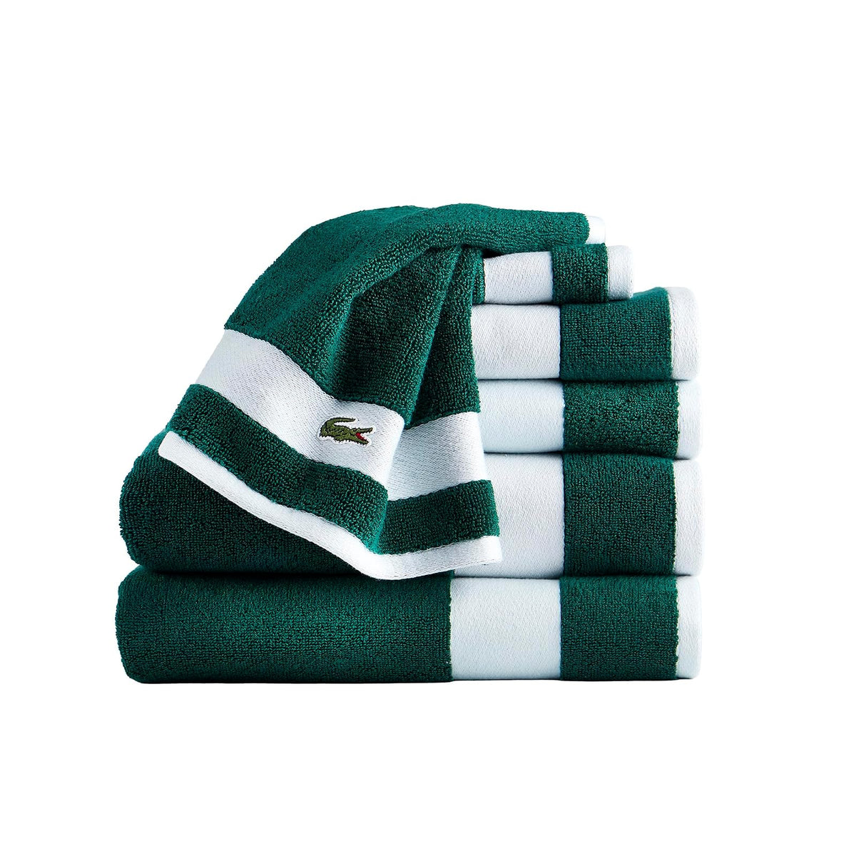 Lacoste Sport Stripe - Juego de toallas de algodón de lujo de 6 piezas, fabricadas con 100% algodón Supima suave, absorbente y de secado rápido, incluye 2 toallas de baño, 2 toallas de mano, 2 toallas - verde