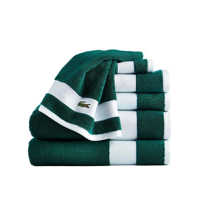Lacoste Sport Stripe - Juego de toallas de algodón de lujo de 6 piezas, fabricadas con 100% algodón Supima suave, absorbente y de secado rápido, incluye 2 toallas de baño, 2 toallas de mano, 2 toallas - verde