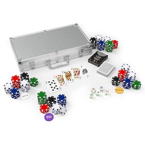 Spin Master Games Cardinal, Juego de póquer de 300 Piezas con Estuche de Aluminio y fichas Profesionales de 11.5 g más 5 Dados de póquer, para Adultos y niños a Partir de 10 años