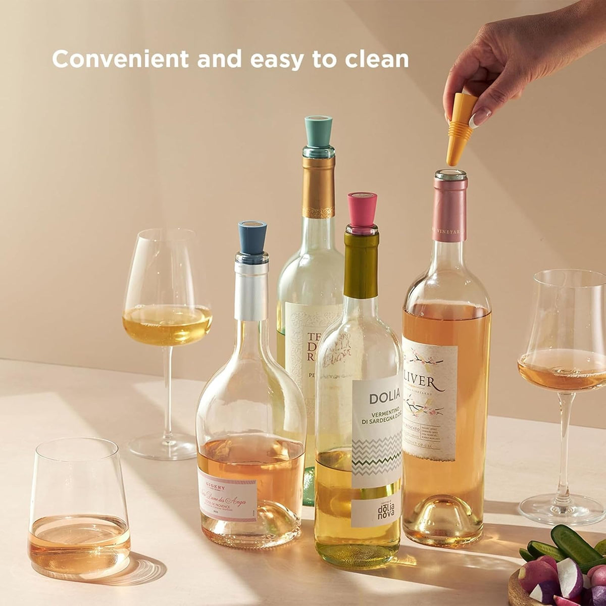 Tapones para botellas de vino y bebidas de conejo con tapa de agarre (rosa, juego de 2)