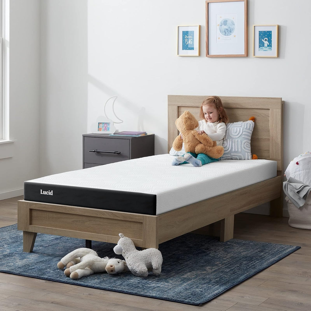 Lucid - Colchón en Caja - Colchón de Memory Foam de 13 cm - Colchón con Infusión de Gel y Carbón de Bambú - Individual + Protector de Colchón - Tela de Toalla Impermeable e Hipoalergénico - Individual