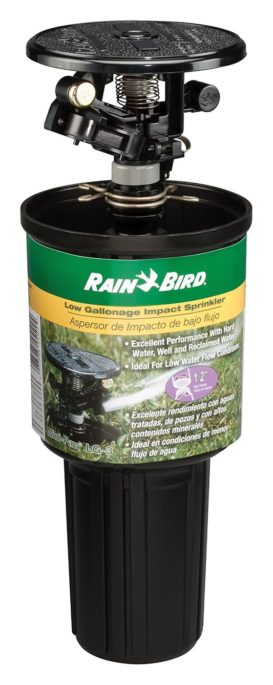 Rain Bird LG-3 - Aspersor de césped de bajo galonaje, Ajustable de 20° a 360°, Distancia de pulverización de 26 pies a 41 pies