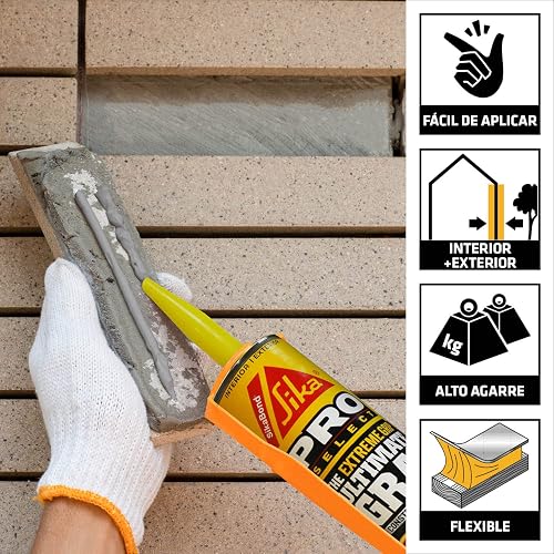 Sika - Adhesivo de Poliuretano SikaBond Ultimate Grab - Adhesivo de Agarre Instantáneo Multiusos - Excelente Adherencia e Impermeable - Uso Interior y Exterior - Impermeable - Gris - Cartucho 300 ml