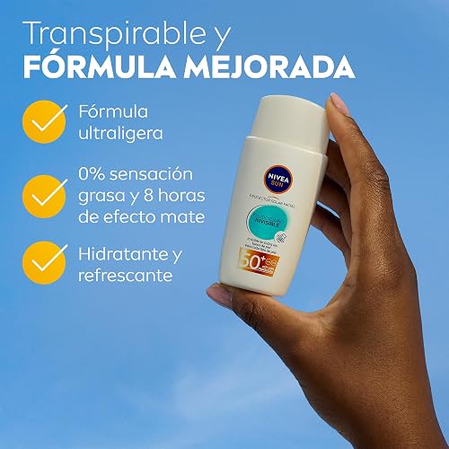 Protector Solar Facial NIVEA SUN Fluido Diario Invisible + Antioxidantes Fps50+ 40Ml, Efecto Mate y Antioxidantes