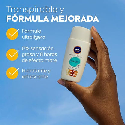 Protector Solar Facial NIVEA SUN Fluido Diario Invisible + Antioxidantes Fps50+ 40Ml, Efecto Mate y Antioxidantes