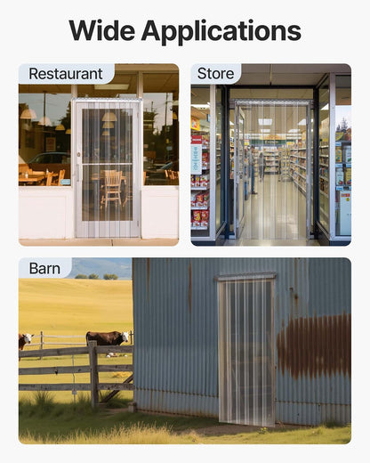 VEVOR 24PCS PVC Strip Curtain 96in (8 ft) Width x 96in (8 ft) Height, Vinyl Door Strips Strips 2mm Thickness, Plastic Door Curtain with 5cm Overlap, for Freezer Doors Warehouse Doors