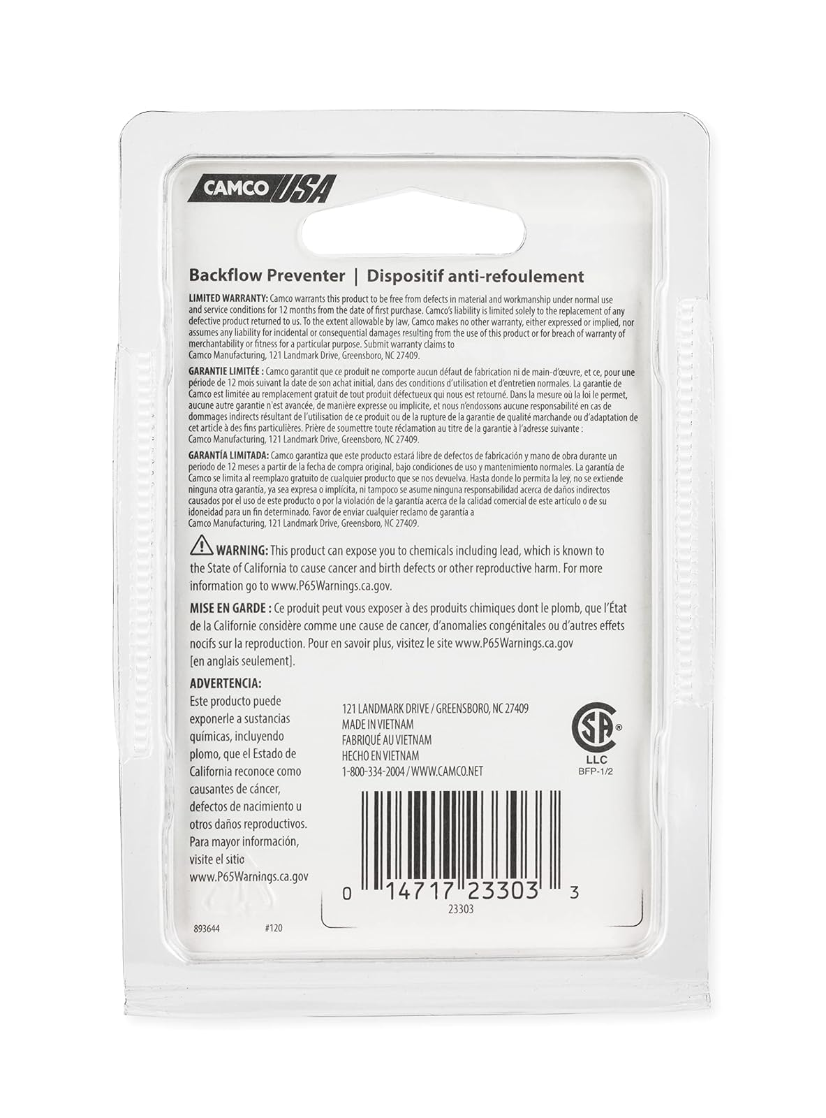 Camco Preventor de Reflujo 23303 para Calentador de Agua de RV de Latón 1/2 Pulgada NPT