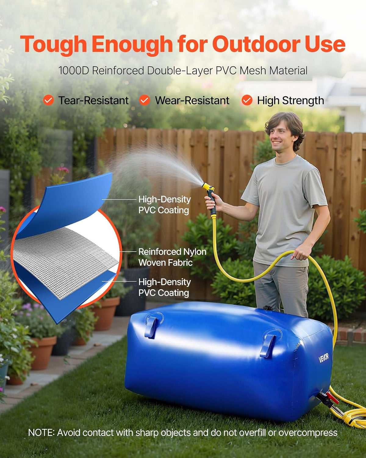 VEVOR ​Vejiga del Almacenamiento de Agua con Válvula 240 L, Bolsa de Agua de PVC Doble Capa 1000D, Portátil y Plegable, Resistente a Fugas, para Autocaravanas, Camiones, Uso en Exteriores, Azul