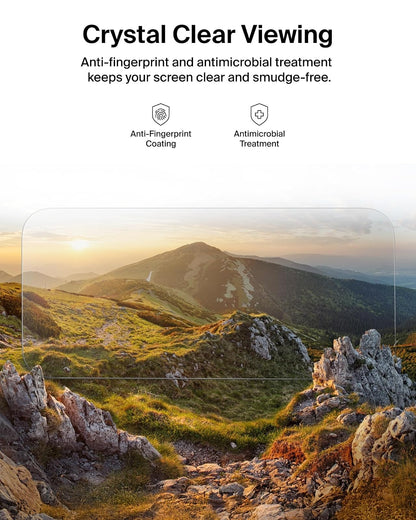 Belkin ScreenForce Protector de visualización de vidrio templado para iPhone 17/16 Pro, protección contra impactos resistente a los arañazos con bandeja de alineación fácil para aplicación sin