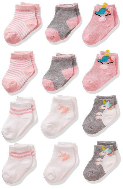 Cherokee Calcetines Cortos para Niña, Paquete de 12 - 12-24 Meses - Unicornio múltiple surtido