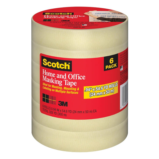 Scotch Cinta de enmascarar, 6 rollos, 0.95 pulgadas x 54.6 yardas, ideal para uso diario, calcomanía fuerte, cinta de enmascarar bronceado (3437-6)