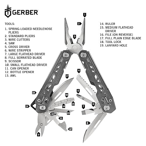 Gerber Bear Grylls Ultimate - Herramienta multiusos | Multiherramienta EDC 17 en 1, alicates de punta de aguja, cuchillo, destornillador, funda incluida, camping y pesca