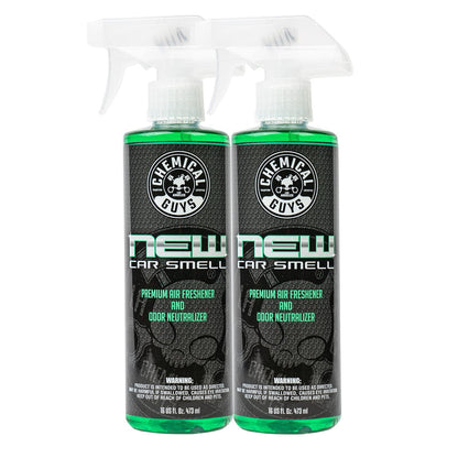 Chemical Guys New Car Smell Ambientador y Eliminador de Olores Premium, Aroma Duradero, Ideal para Automóviles, Camiones, Todoterrenos, Autocaravanas y Más, 2 x 473 ml