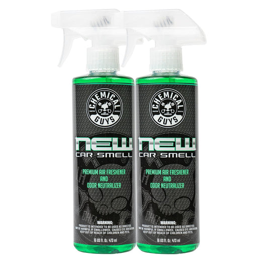 Chemical Guys New Car Smell Ambientador y Eliminador de Olores Premium, Aroma Duradero, Ideal para Automóviles, Camiones, Todoterrenos, Autocaravanas y Más, 2 x 473 ml