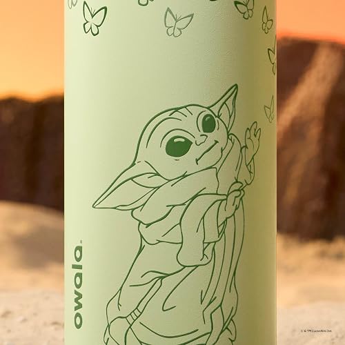 Owala Star Wars FreeSip - Botella de agua aislada de acero inoxidable con popote para deportes, viajes y escuela, botella de agua deportiva sin BPA, 32 onzas, GroGu