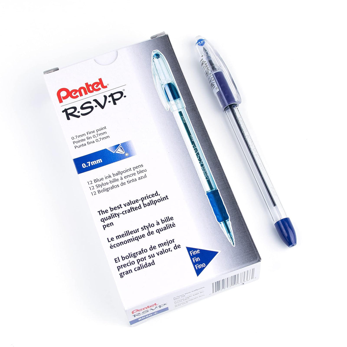 Pentel R.S.V.P. Bolígrafo, Punta Fina y Media, Caja con 12 Piezas - Caja de 12 - Punta fina de 0,7 mm - Blue