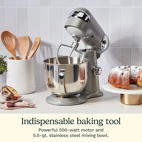 Cuisinart Batidora de pedestal 5 Qt | Motor 500 watts, Tazón acero pulido 5L/ 5qts, Cabezal inclinable, 12 velocidades, Incluye 3 batidores y tapa antisalpicaduras