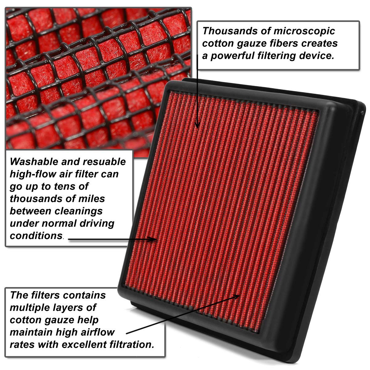 DNA Motoring AFPN-038-RD Filtro de Aire Lavable para Toyota 86, FR-S, tC y BRZ