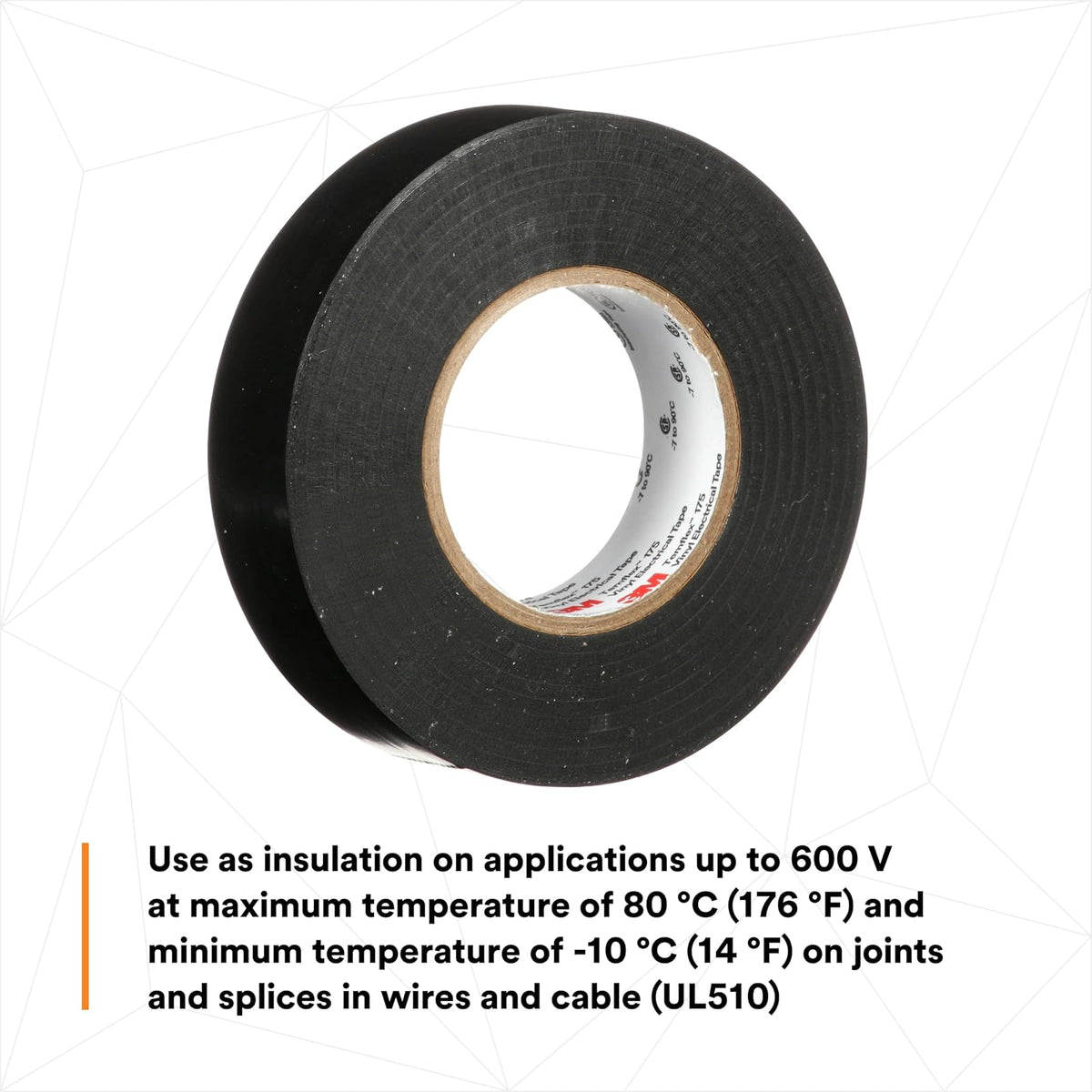 3M Temflex Cinta Eléctrica de Vinilo 175 Negro 3/4x60ft 10 Rollos | 7 mil, ignífuga, sensible a la presión, protección eléctrica y mecánica, UL CSA