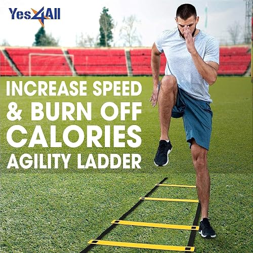 Yes4All Escalera de Agilidad con 8/12/20 Peldaños - Equipo de Entrenamiento de Velocidad para Niños y Adultos, Incluye Bolsa de Transporte (Combo y Individual)