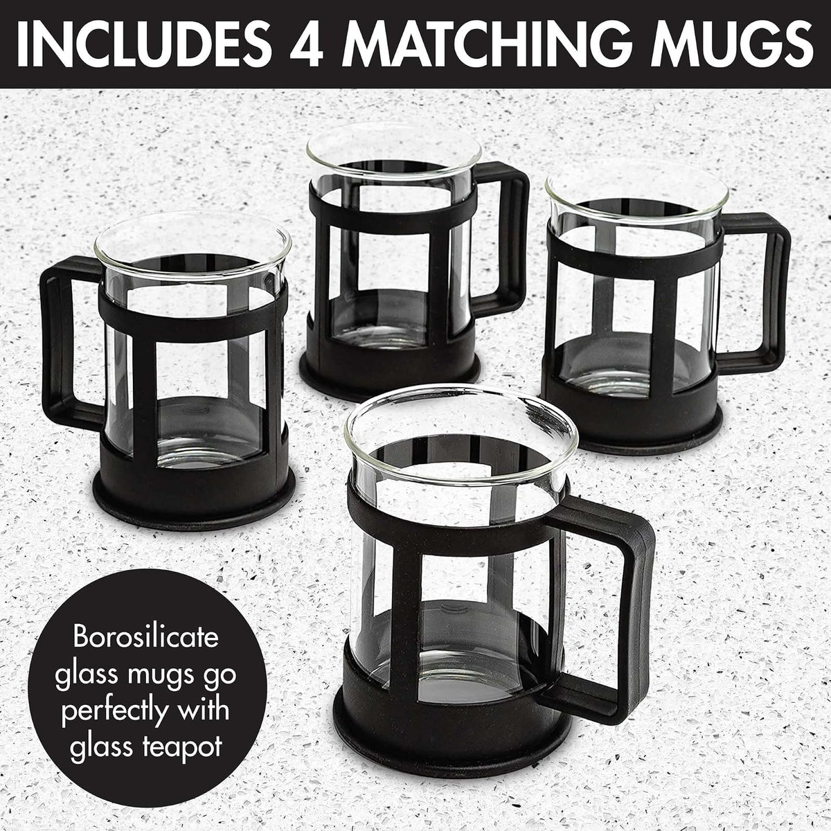 Primula - Tetera de media luna con infusor extraíble, cristal de borosilicato, filtro de acero inoxidable, apto para lavavajillas, 40 onzas, set de regalo negro