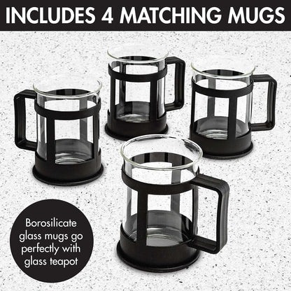 Primula - Tetera de media luna con infusor extraíble, cristal de borosilicato, filtro de acero inoxidable, apto para lavavajillas, 40 onzas, set de regalo negro