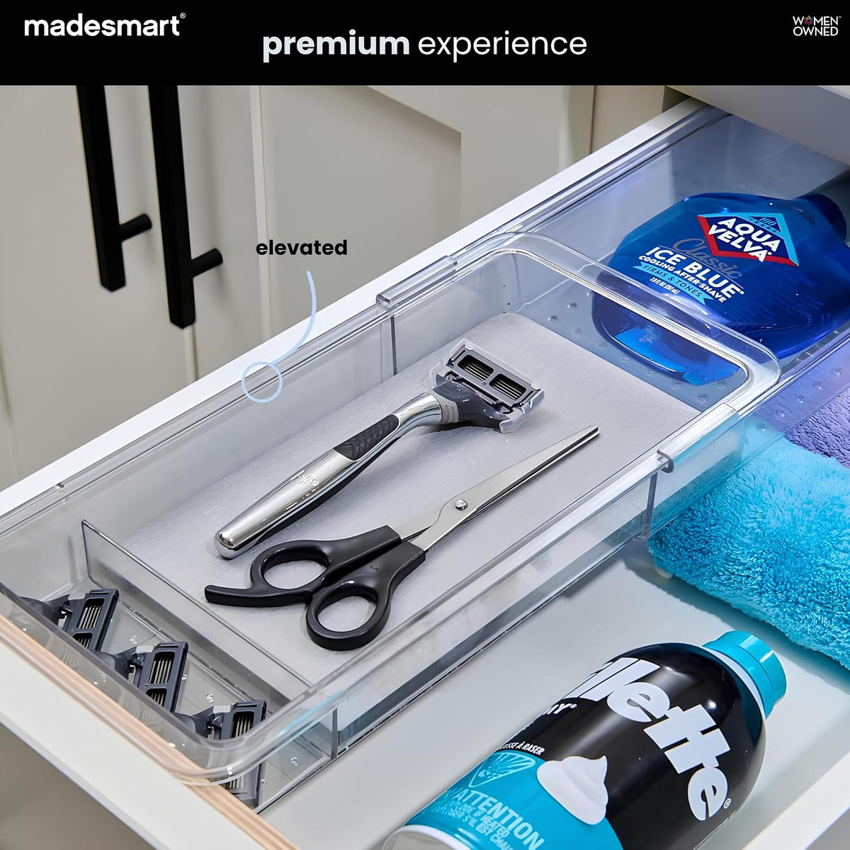 madesmart Organizador de cajones con Bandeja Dental con Piedra de Secado, Organizador de plástico Transparente para Cepillo para Polvo de Dientes, Hilo Dental, Hilo Dental para Agua, Enjuague bucal