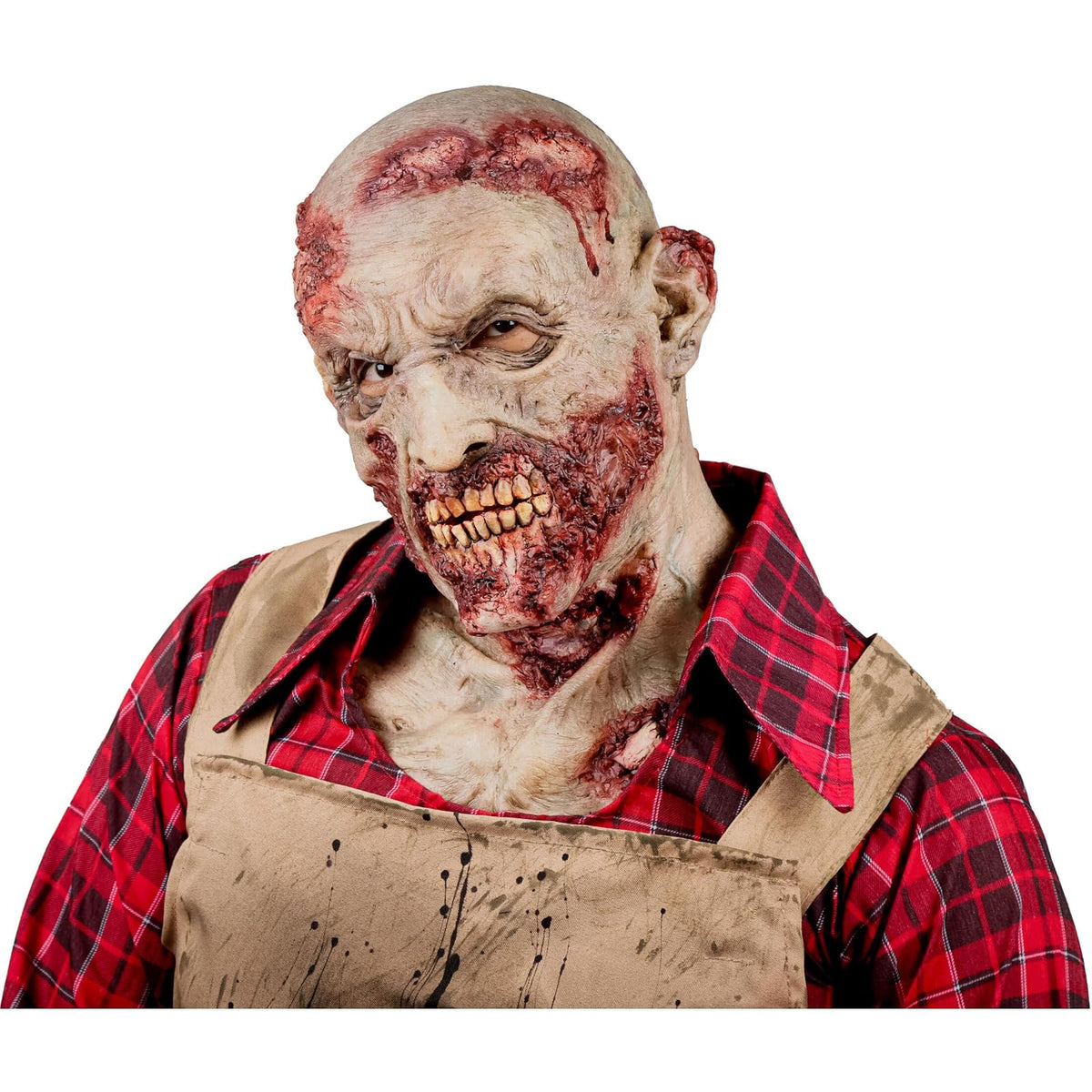 Ghoulish Productions Máscara Zombie Hyper de Látex con Cuello Integrado | Diseño Hiperrealista Pintada a Mano para Halloween Cosplay Terror Fiestas | Beige Talla M