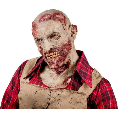 Ghoulish Productions Máscara Zombie Hyper de Látex con Cuello Integrado | Diseño Hiperrealista Pintada a Mano para Halloween Cosplay Terror Fiestas | Beige Talla M