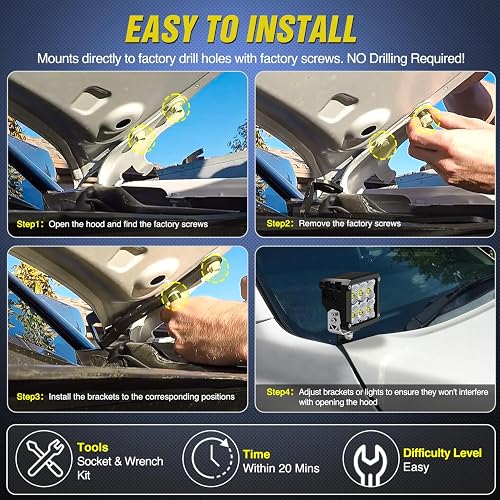 Nilight - Soporte de luz de zanja para campana, bisagras de capó, kit de soporte de montaje para luces LED auxiliares todoterreno, luces de trabajo compatibles con Toyota 4Runner 4ª generación 2003