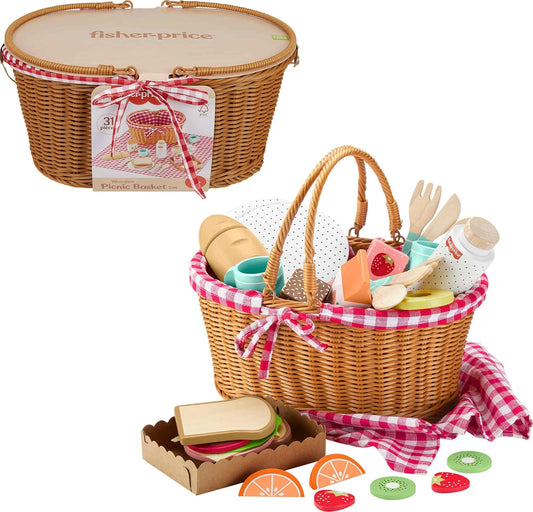 Fisher-Price, Canasta de Picnic de Madera, Juguete para Bebé, 3 Años en Adelante