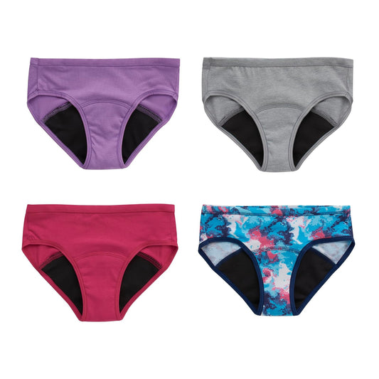 Hanes Hanes® Ropa Interior para niña, Comfort Period.™ Bragas Hipster, Bragas de protección Moderada, Paquete de 4 Ropa Interior a la caderaNiñas