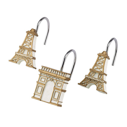 Avanti Linens - Ganchos para Cortina de Ducha, 12 Piezas, Resina, Decoración de Baño Elegante, París Botánico