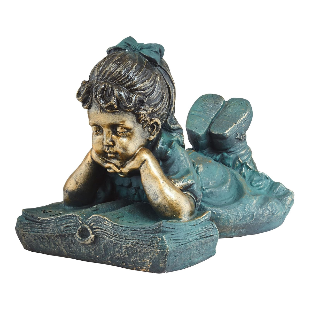 Alpine Corporation 16" Tall Indoor/Outdoor Girl Laying Down Reading Book Statue Set Yard Art Decoration