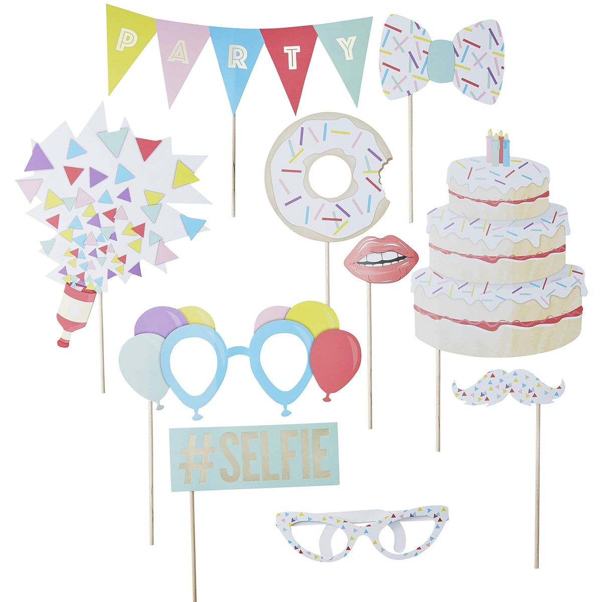 Ginger Ray - Juego de 10 accesorios para fotomatón de cumpleaños para fiestas de cumpleaños