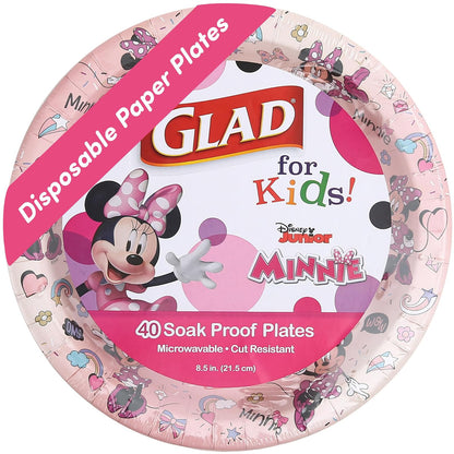 Glad para Niños Cuencos de Papel Mickey and Friends, Rosa con Lunares, 40 pzs - Minnie Pink - 8.5" Paper Plates - 40 ct