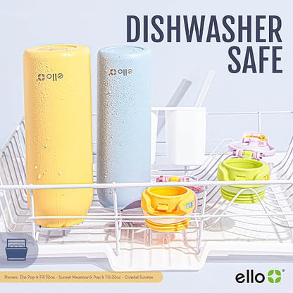 Ello Pop & Fill - Botella de agua de acero inoxidable, para beber o chug | Botella de agua aislada de acero inoxidable con tapa Quick Fill™, popote para sorbos, apertura de chug