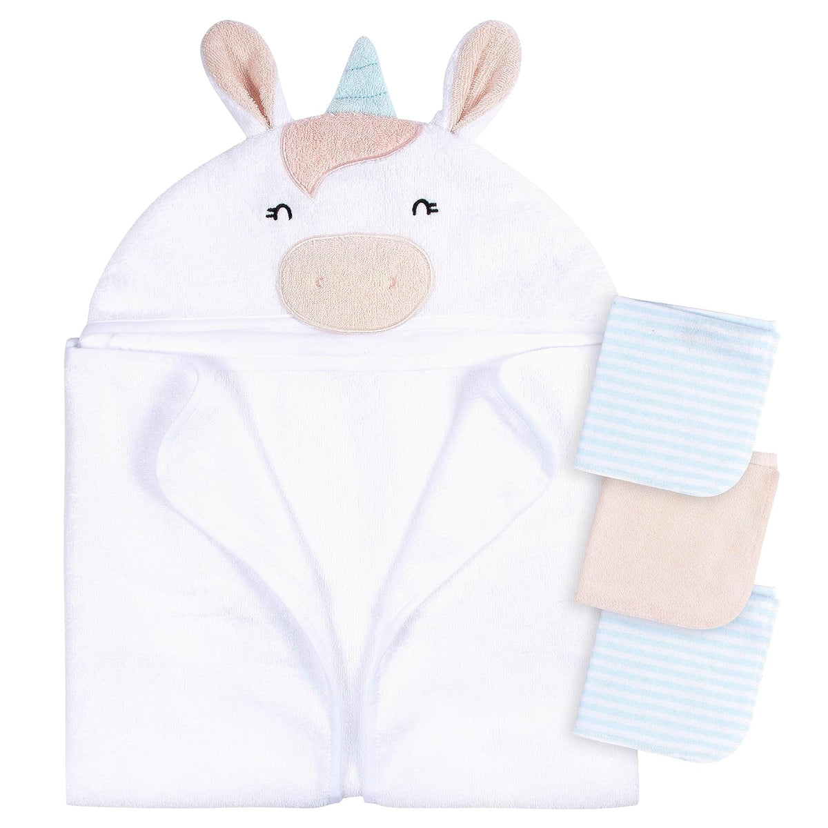 Gerber Baby Toalla con Capucha Cebra + 3 Paños, Talla Única - Una talla - Unicornio blanco