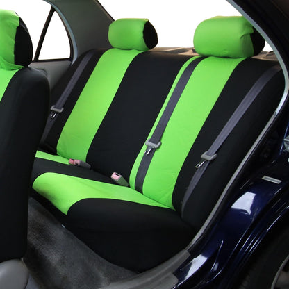 FH GROUP FH-FB050217 Three Row Set Flat Cloth Car Seat Covers (4 Bucket Covers, 1 Solid Bench Cover), Green/Black Color - Fit Most Car, Truck, SUV, or Van