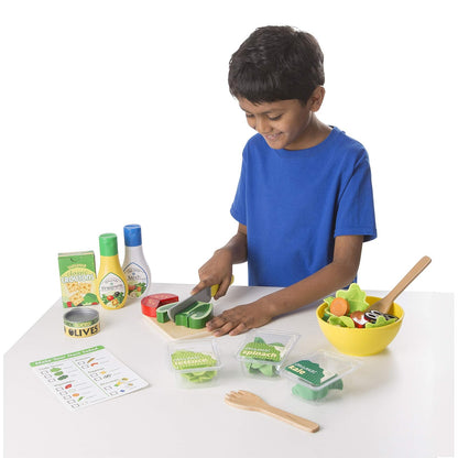 Melissa & Doug Juego de Imitación para Preparar y Mezclar Ensaladas, Juguete de Madera, Comida de Juguete (52 Piezas)