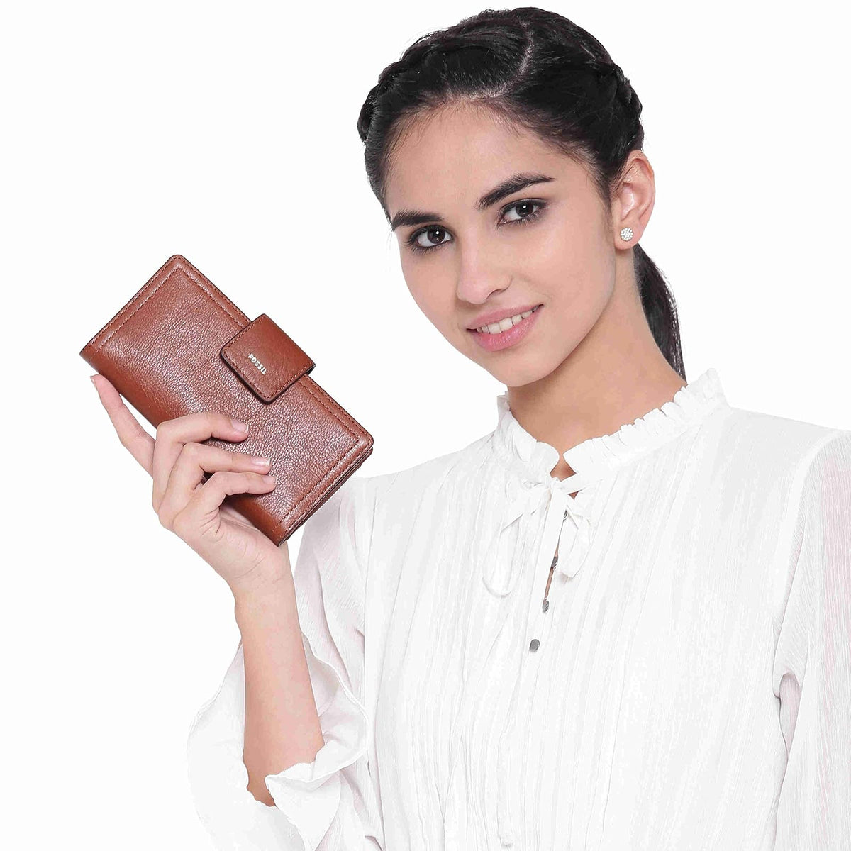 Fossil - Bolso de mano para mujer con marco clásico de piel