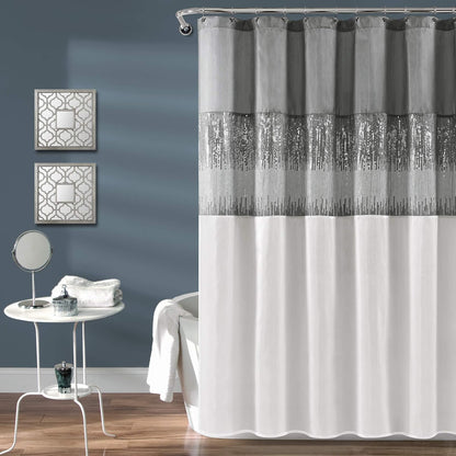 Lush Decor Night Sky - Cortina de Ducha, 72 x 72 Pulgadas, Gris y Blanco - 182.9An x 182.9Al cm (1 Paneles) - Gris y blanco